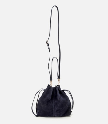  Kadın Süet Deri Lacivert Bucket Omuz Çantası