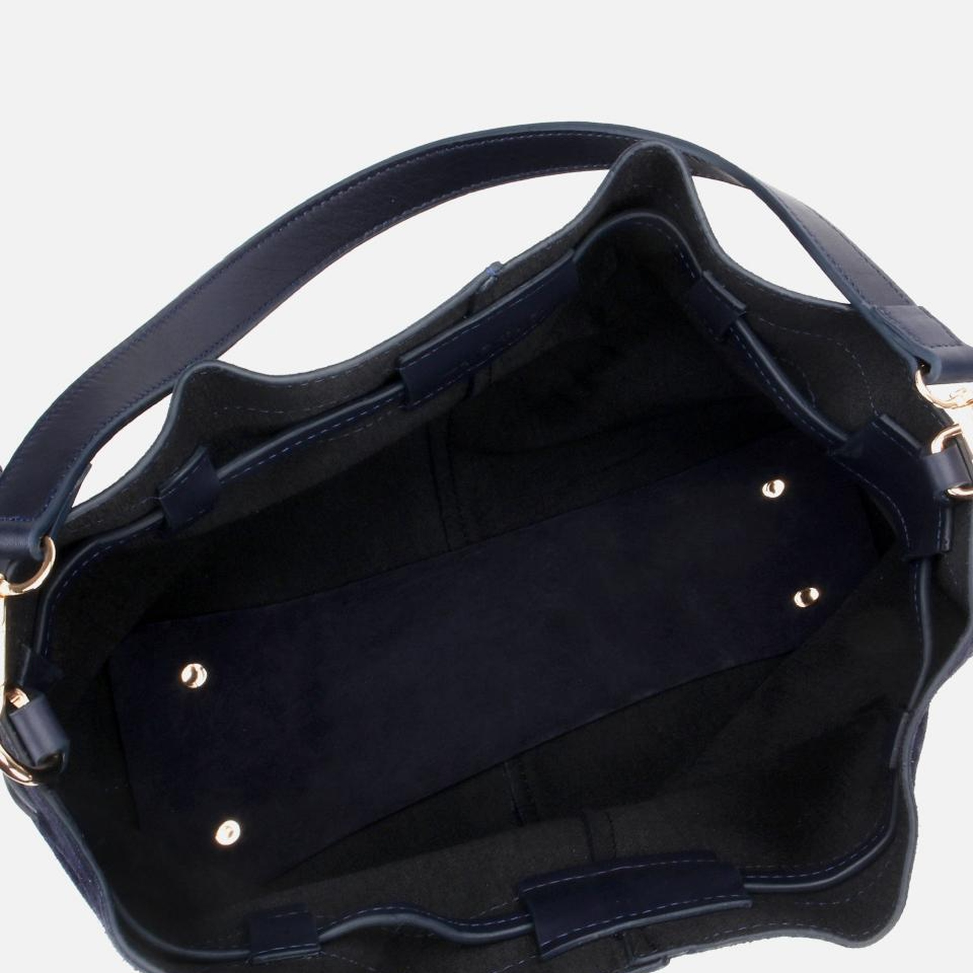 Kadın Süet Deri Lacivert Bucket Omuz Çantası