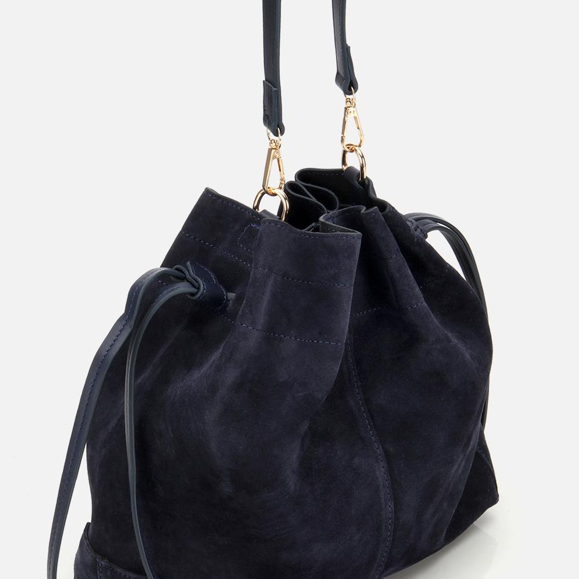 Kadın Süet Deri Lacivert Bucket Omuz Çantası