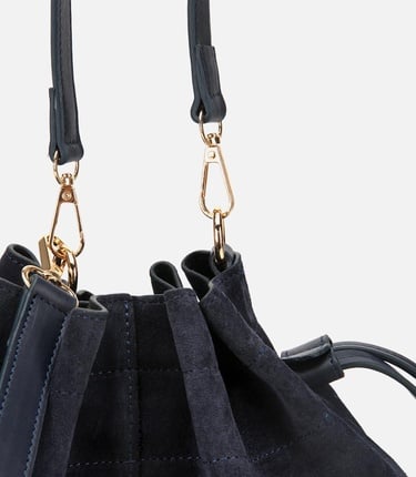  Kadın Süet Deri Lacivert Bucket Omuz Çantası