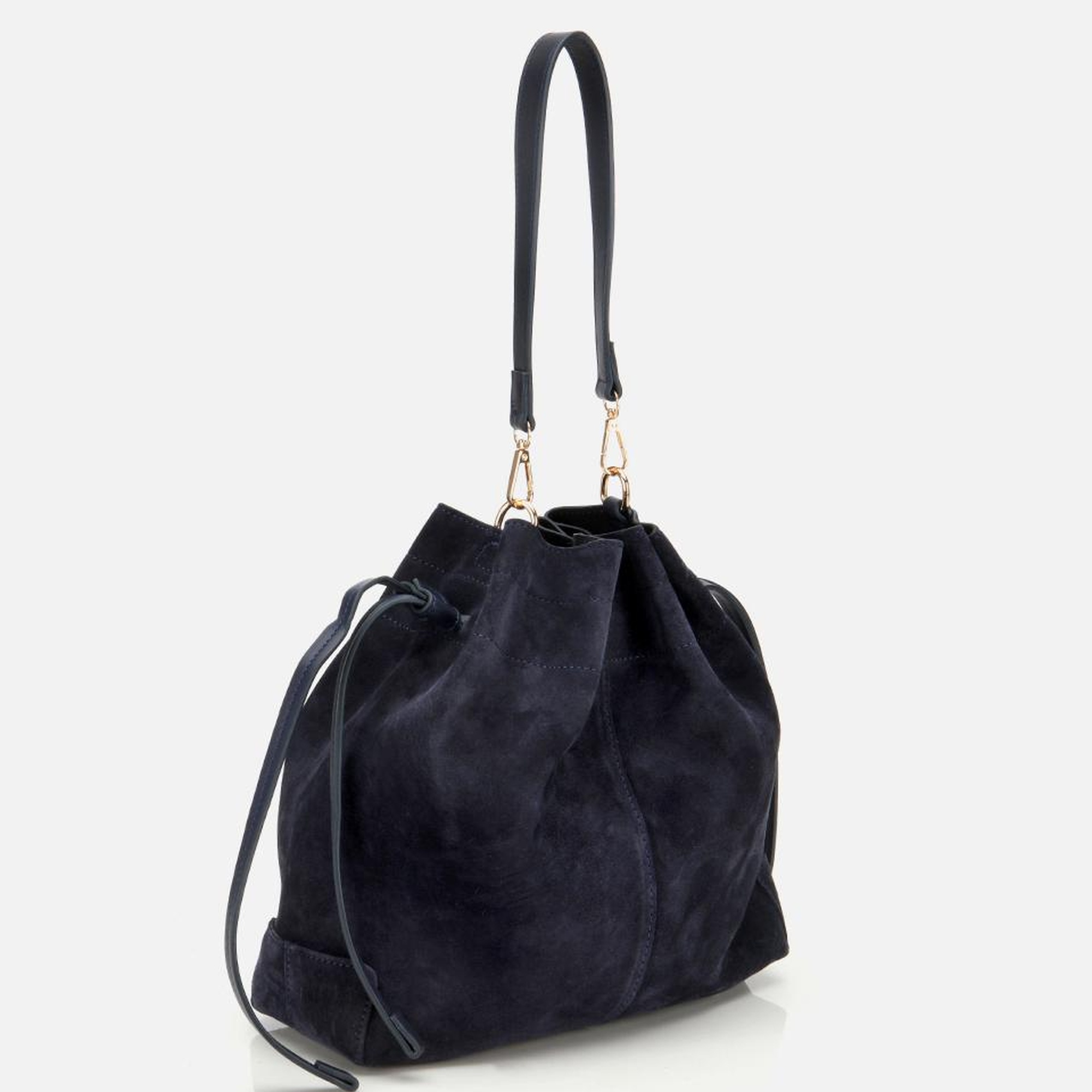 Kadın Süet Deri Lacivert Bucket Omuz Çantası