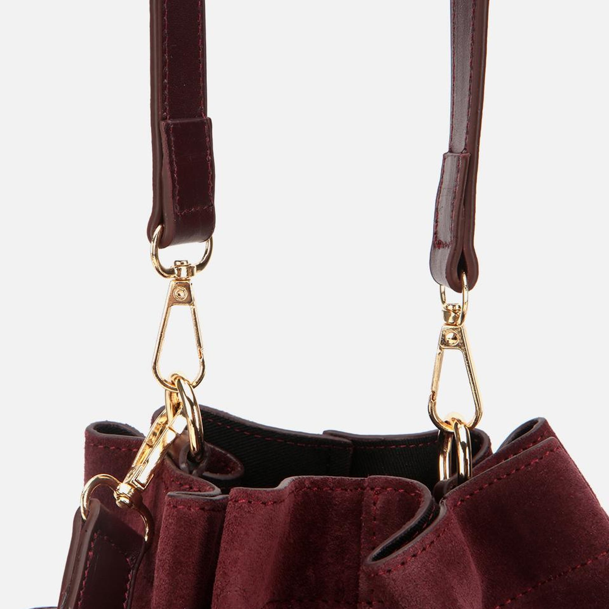 Kadın Süet Deri Bordo Bucket Omuz Çantası