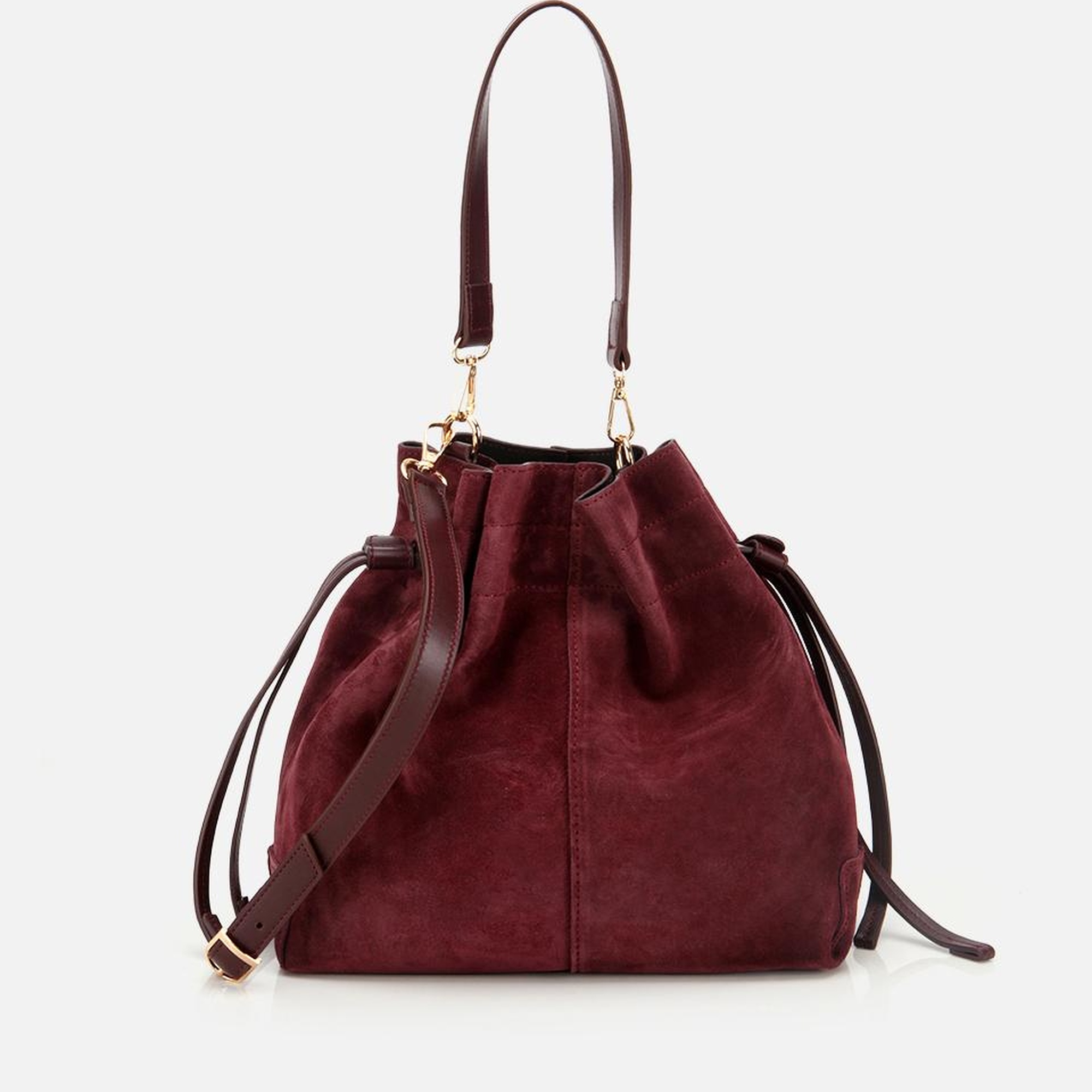 Kadın Süet Deri Bordo Bucket Omuz Çantası