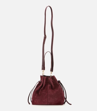  Kadın Süet Deri Bordo Bucket Omuz Çantası