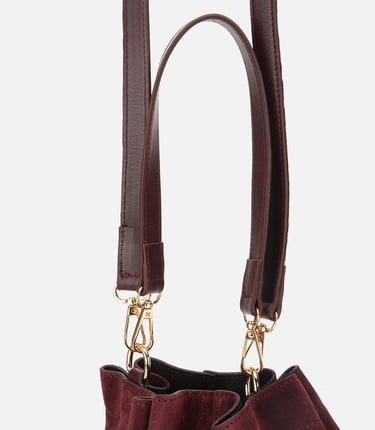  Kadın Süet Deri Bordo Bucket Omuz Çantası