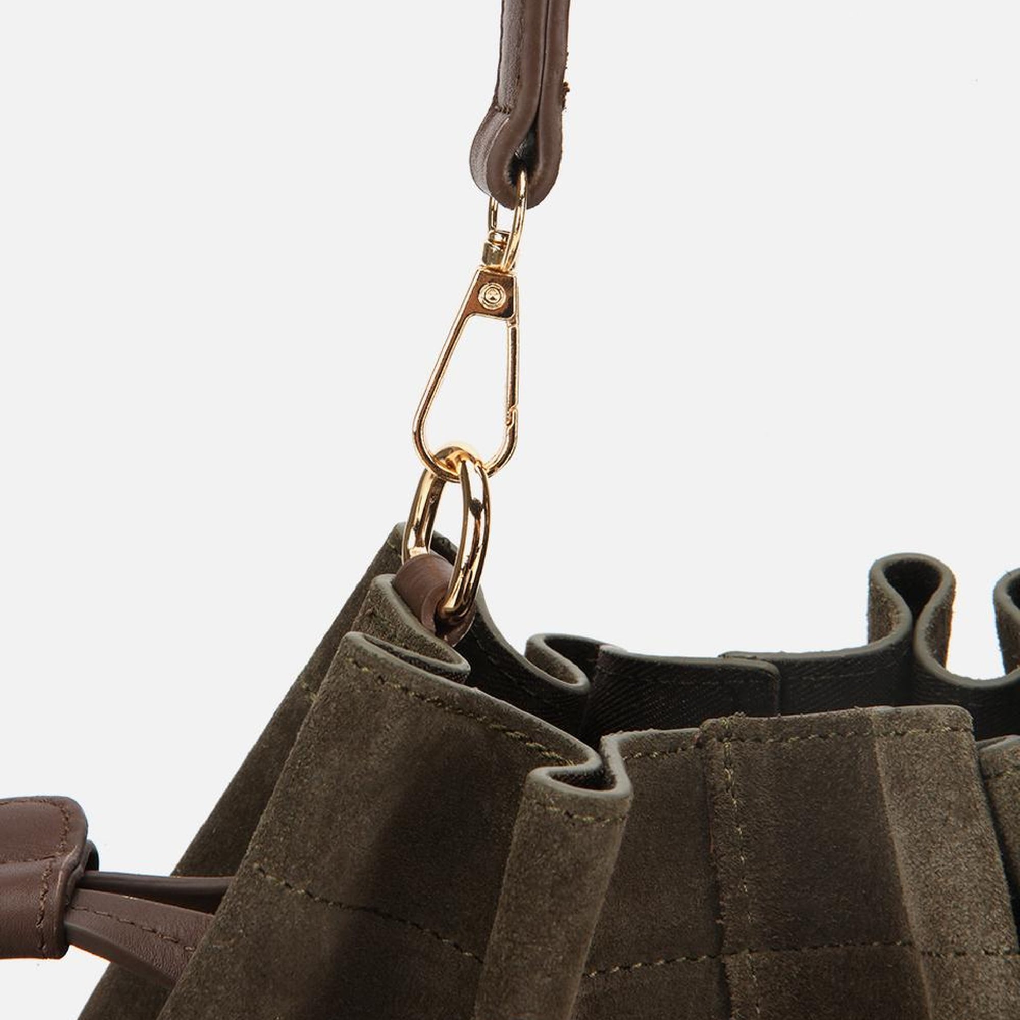 Kadın Süet Deri Haki Bucket Omuz Çantası