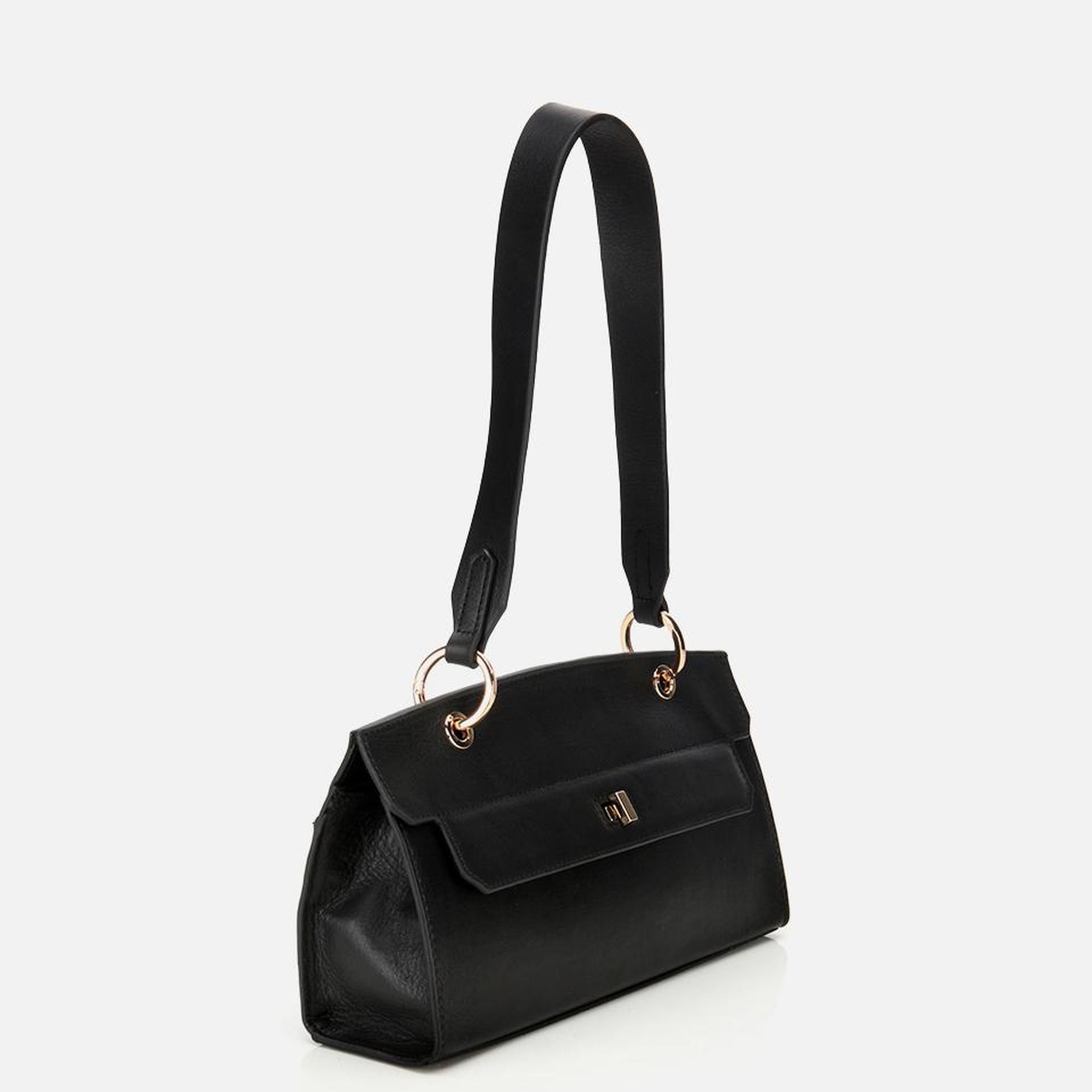 Kadın Deri Siyah Kilit Detaylı Omuz Çantası