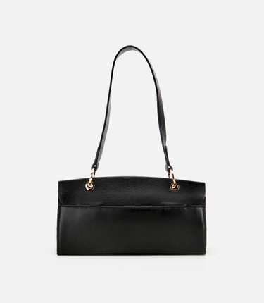  Kadın Deri Siyah Kilit Detaylı Omuz Çantası