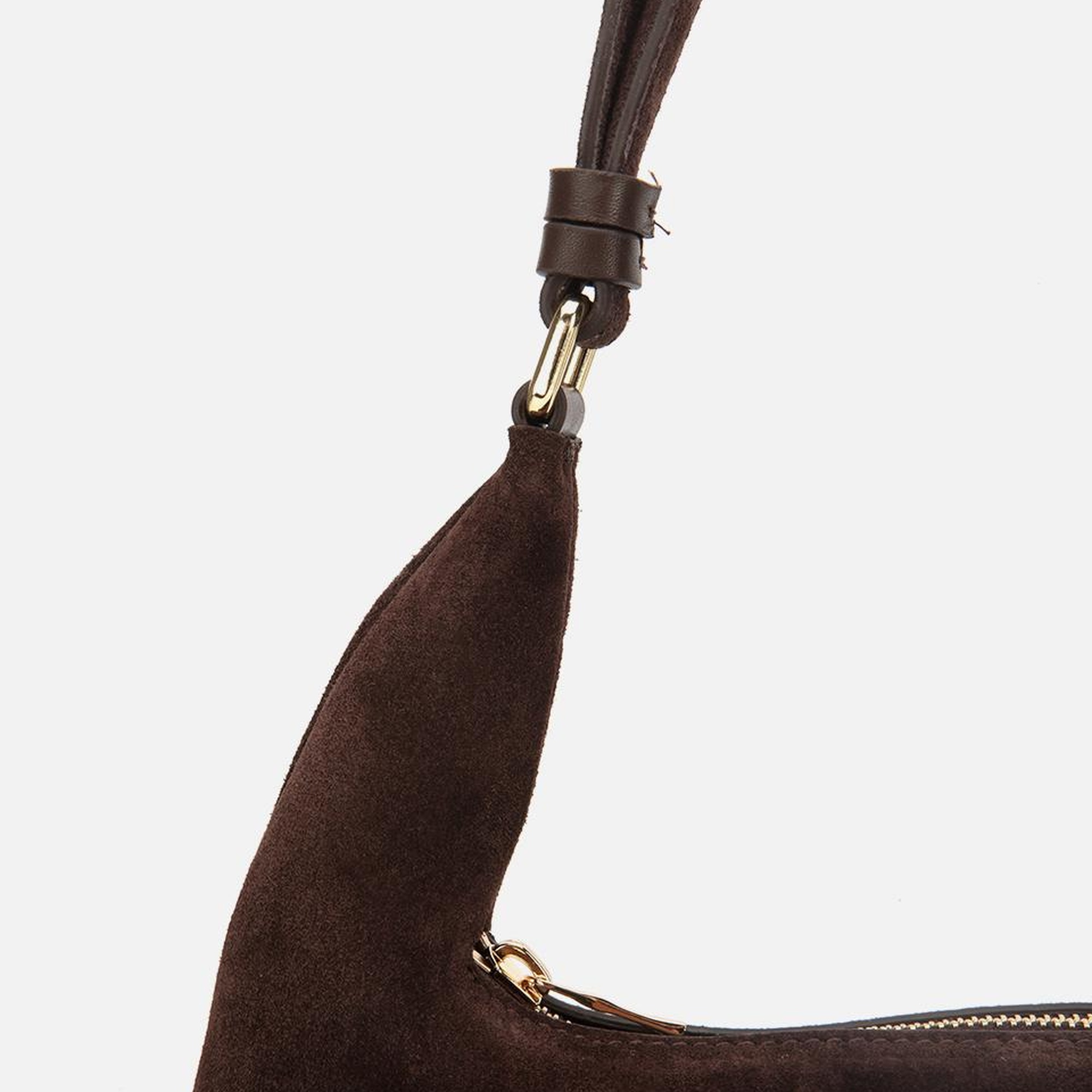 Kadın Süet Deri Kahverengi Cepli Tokalı Omuz Çantası