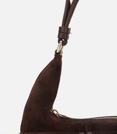  Kadın Süet Deri Kahverengi Cepli Tokalı Omuz Çantası