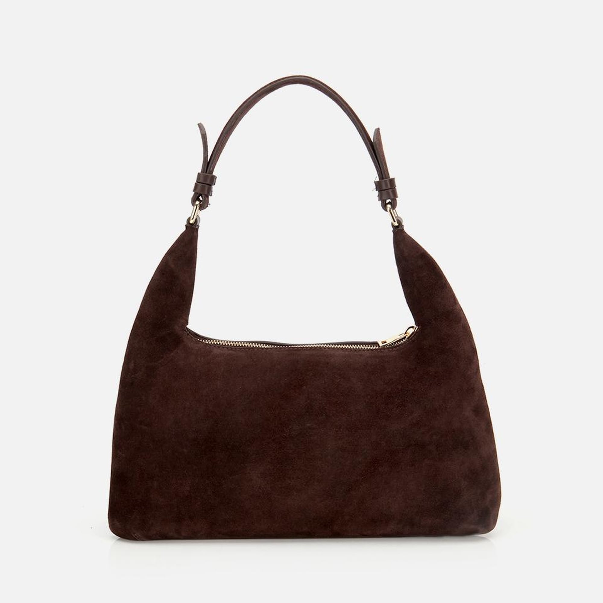 Kadın Süet Deri Kahverengi Cepli Tokalı Omuz Çantası