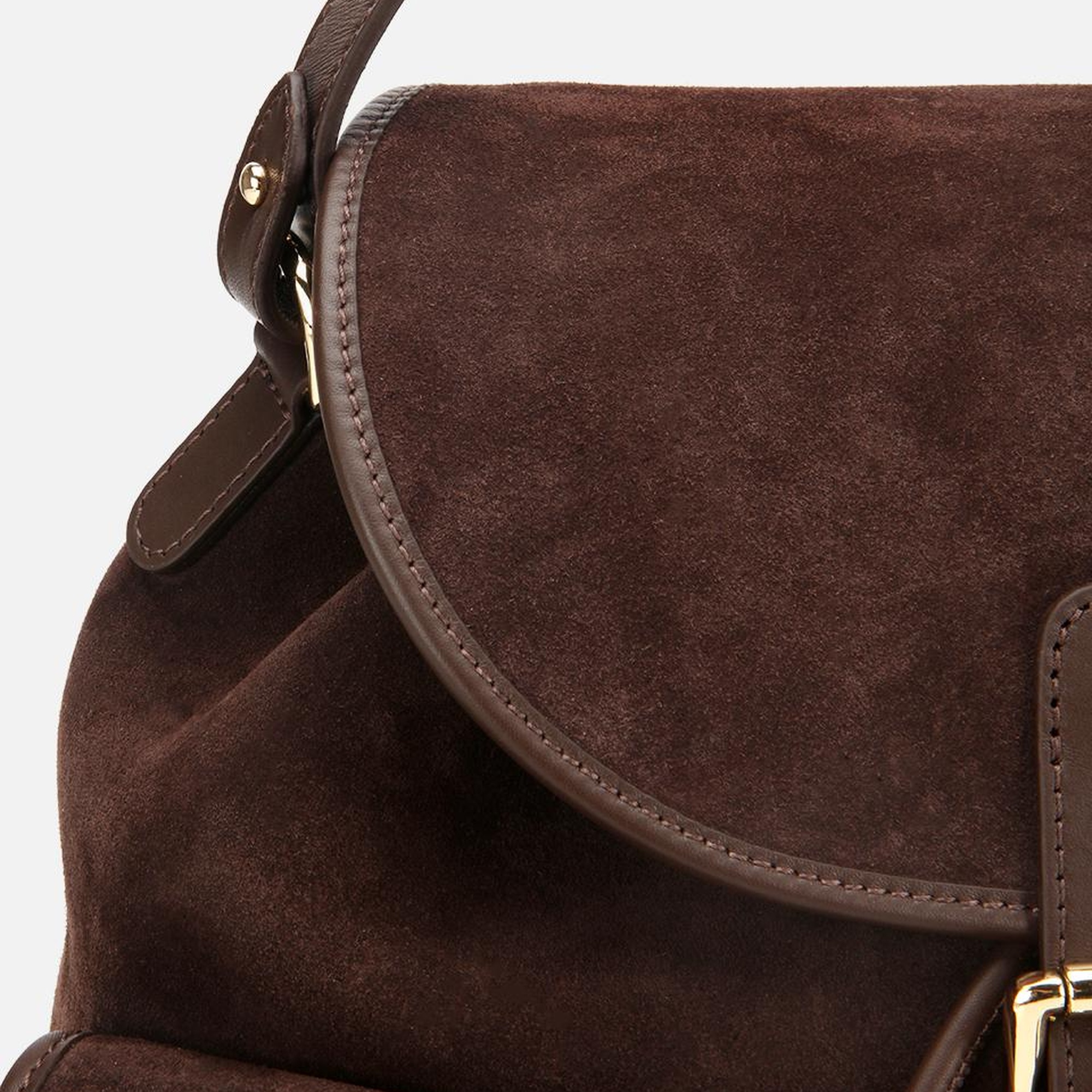 Kadın Süet Deri Kahverengi Cepli Tokalı Sırt Çantası