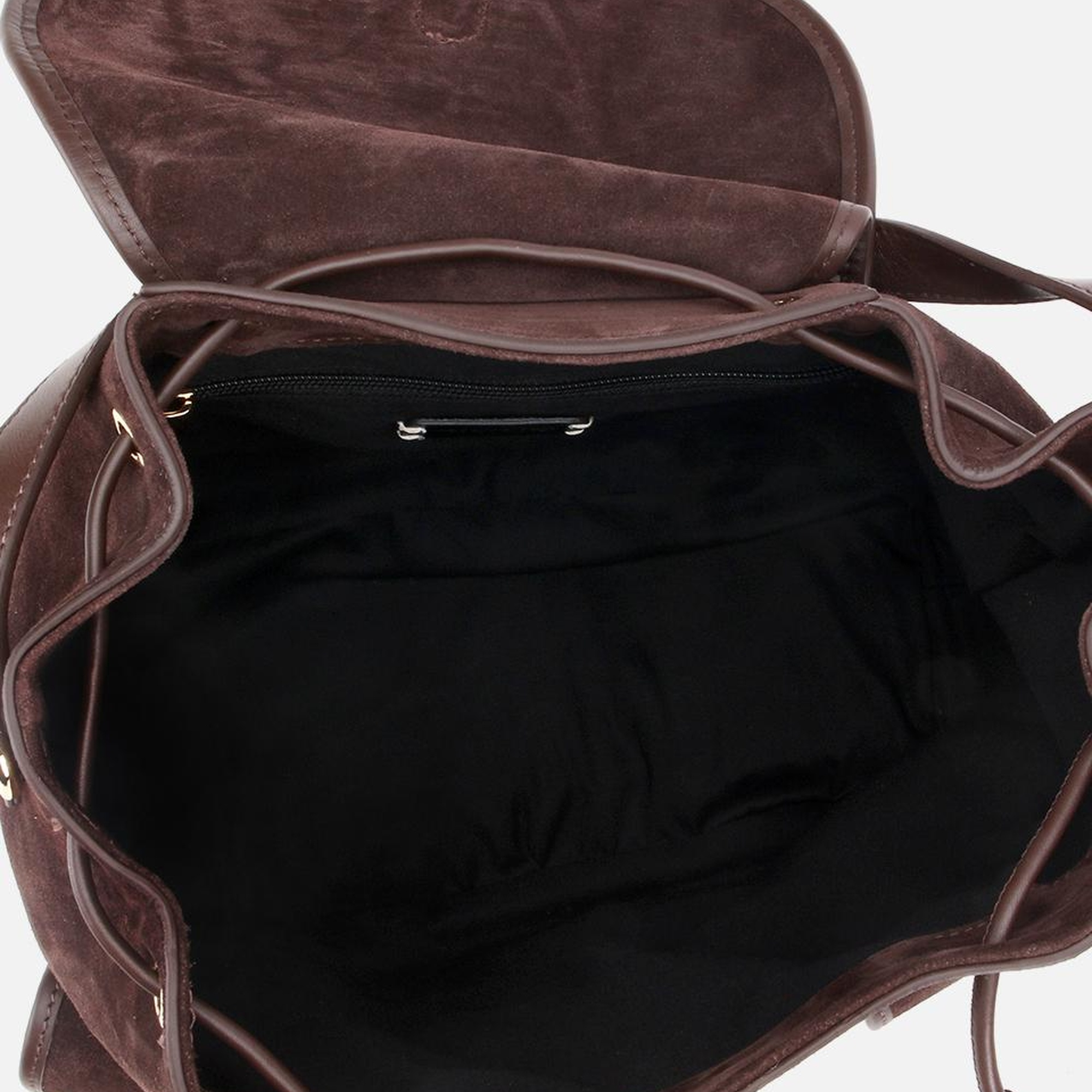 Kadın Süet Deri Kahverengi Cepli Tokalı Sırt Çantası