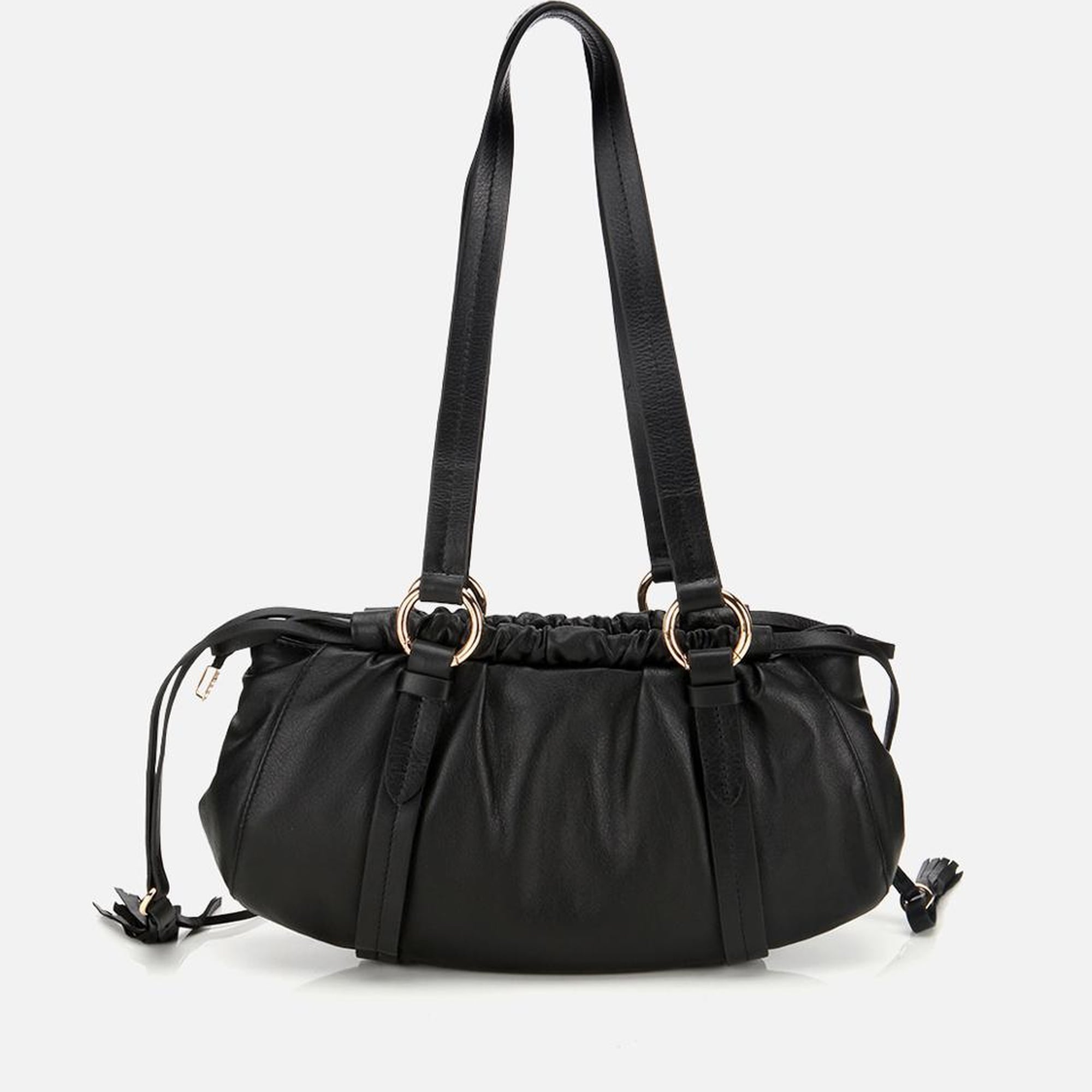 Kadın Deri Siyah Yumuşak Dokulu Bowling Omuz Çantası