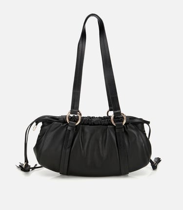  Kadın Deri Siyah Yumuşak Dokulu Bowling Omuz Çantası