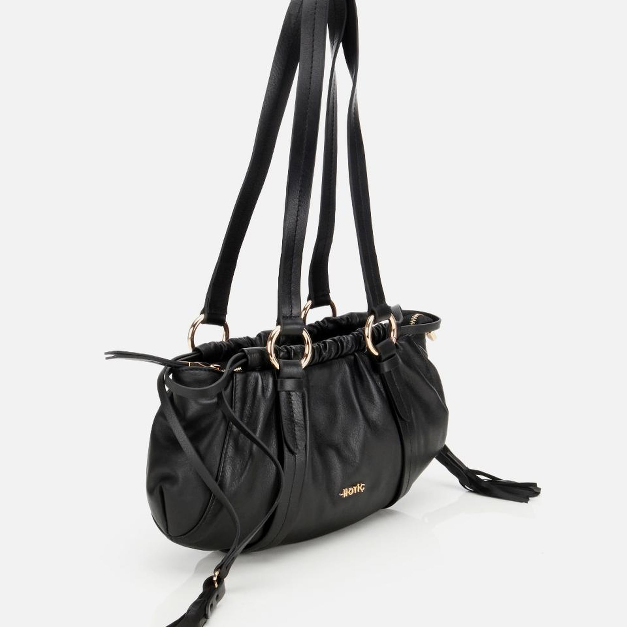 Kadın Deri Siyah Yumuşak Dokulu Bowling Omuz Çantası