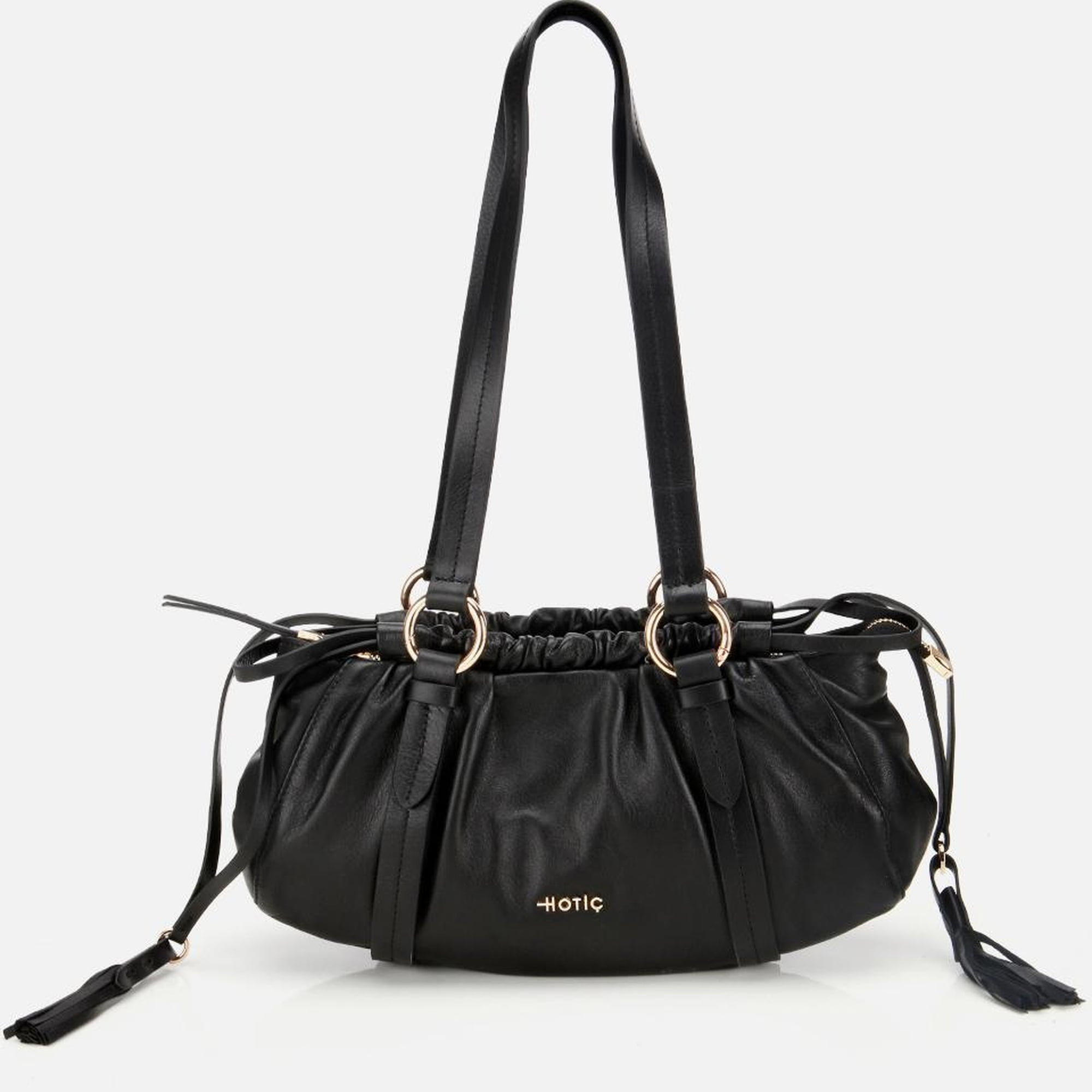 Kadın Deri Siyah Yumuşak Dokulu Bowling Omuz Çantası