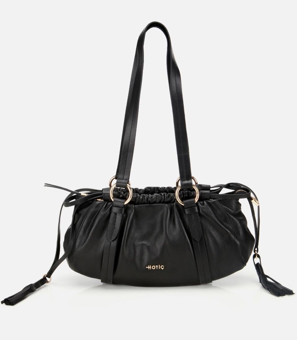  Kadın Deri Siyah Yumuşak Dokulu Bowling Omuz Çantası