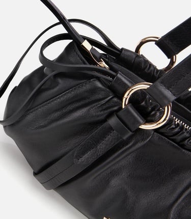  Kadın Deri Siyah Yumuşak Dokulu Bowling Omuz Çantası