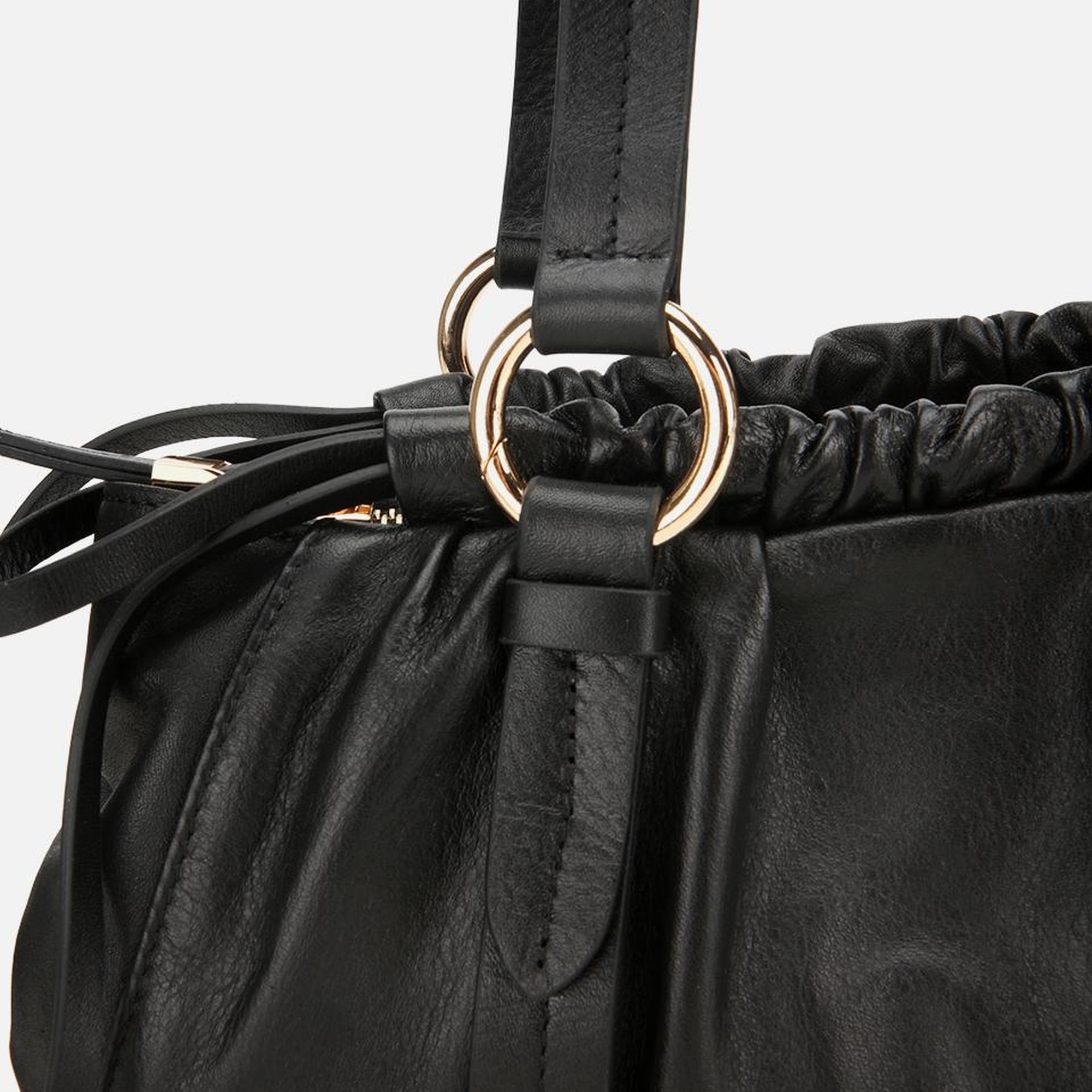 Kadın Deri Siyah Yumuşak Dokulu Bowling Omuz Çantası