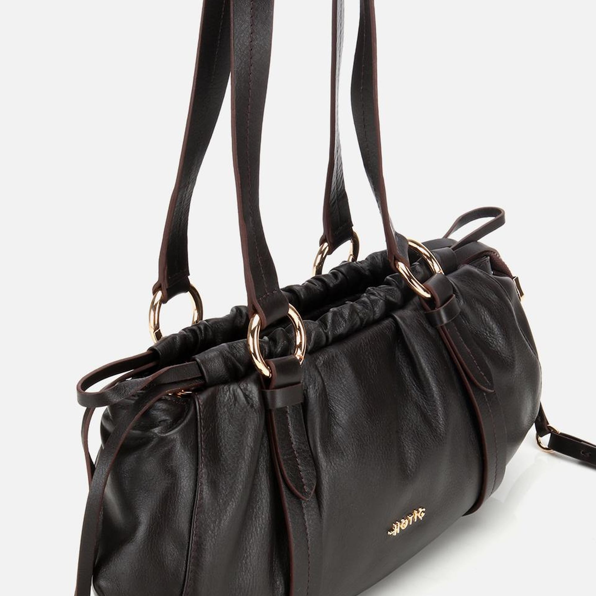 Kadın Deri Kahverengi Yumuşak Dokulu Bowling Omuz Çantası