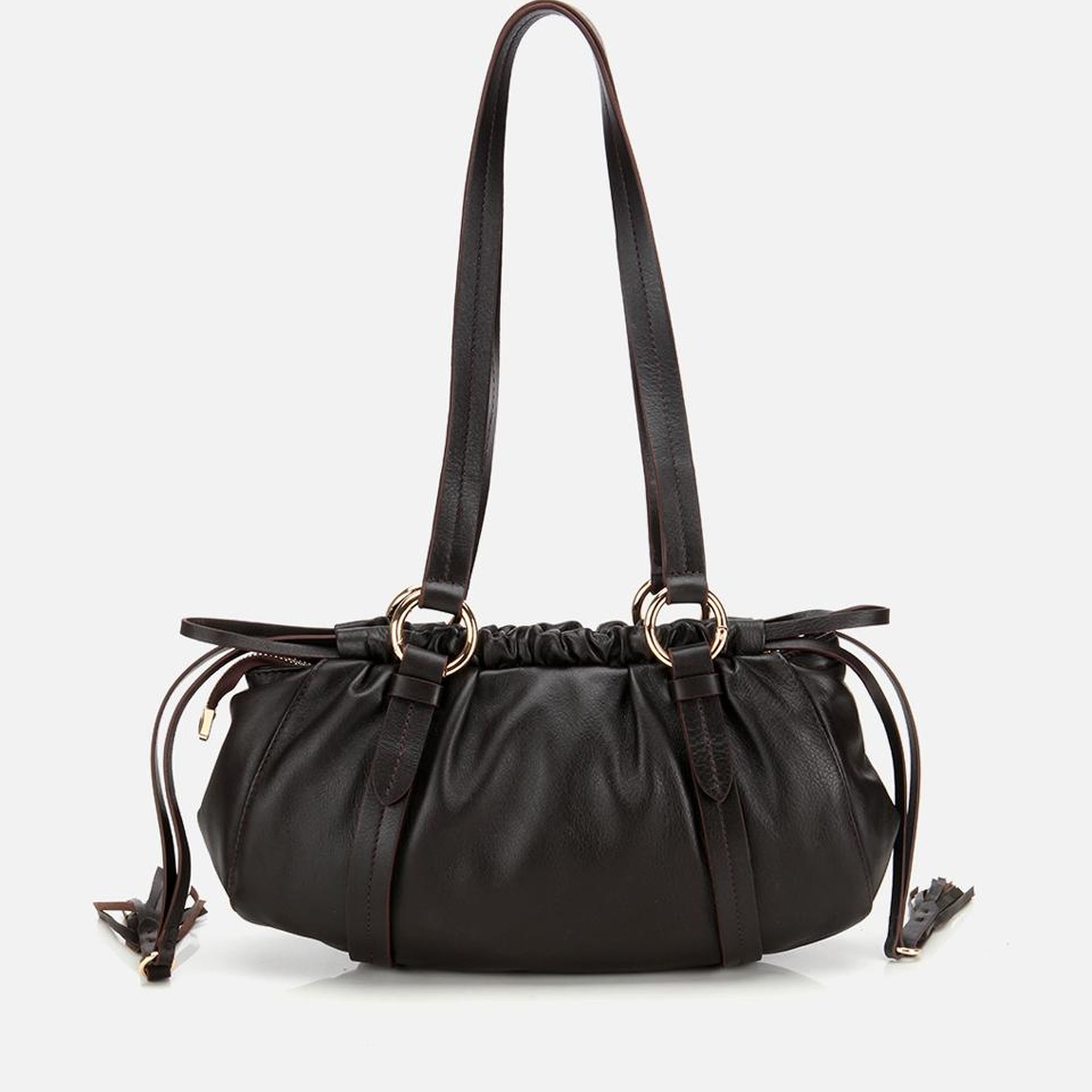 Kadın Deri Kahverengi Yumuşak Dokulu Bowling Omuz Çantası