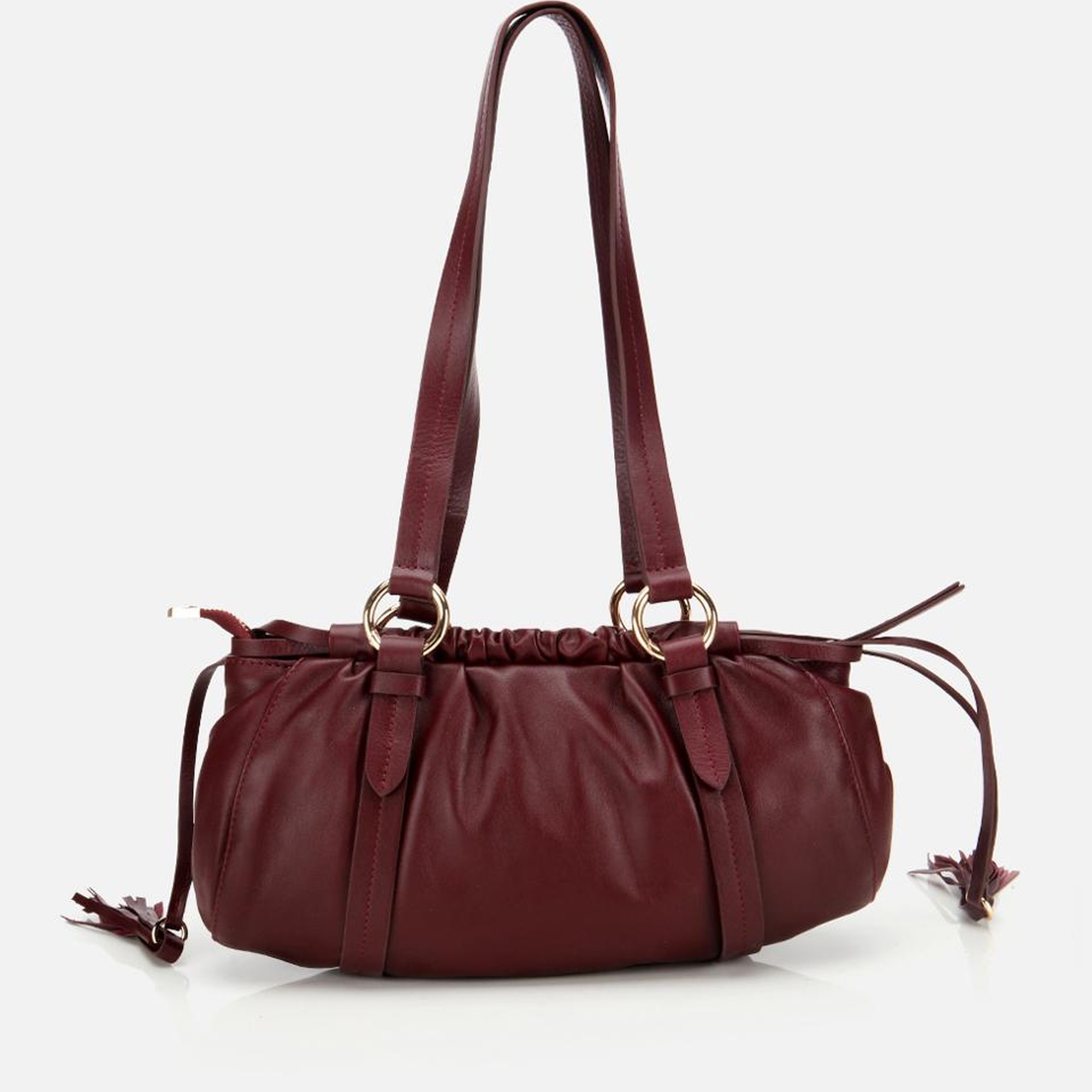 Kadın Deri Bordo Yumuşak Dokulu Bowling Omuz Çantası