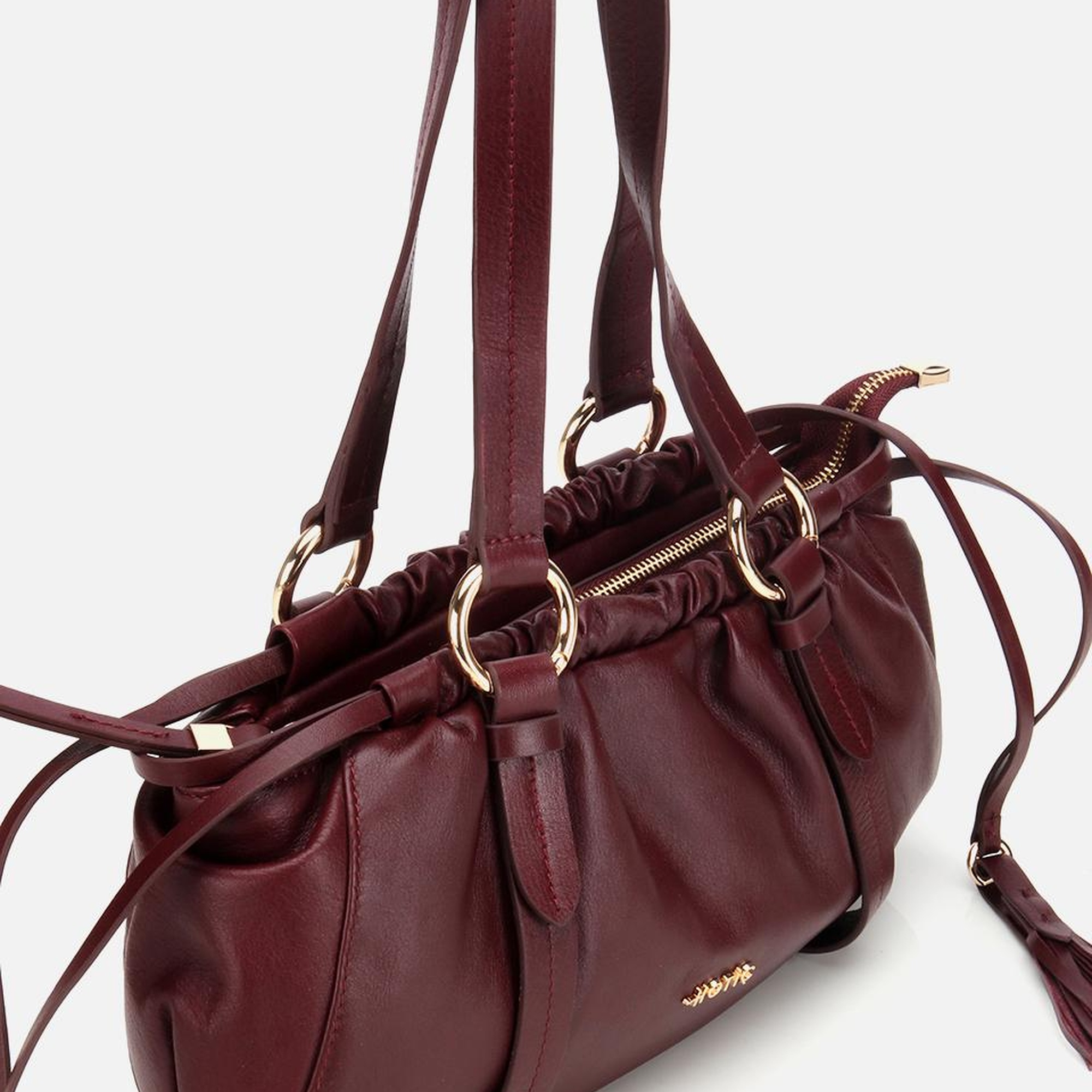 Kadın Deri Bordo Yumuşak Dokulu Bowling Omuz Çantası