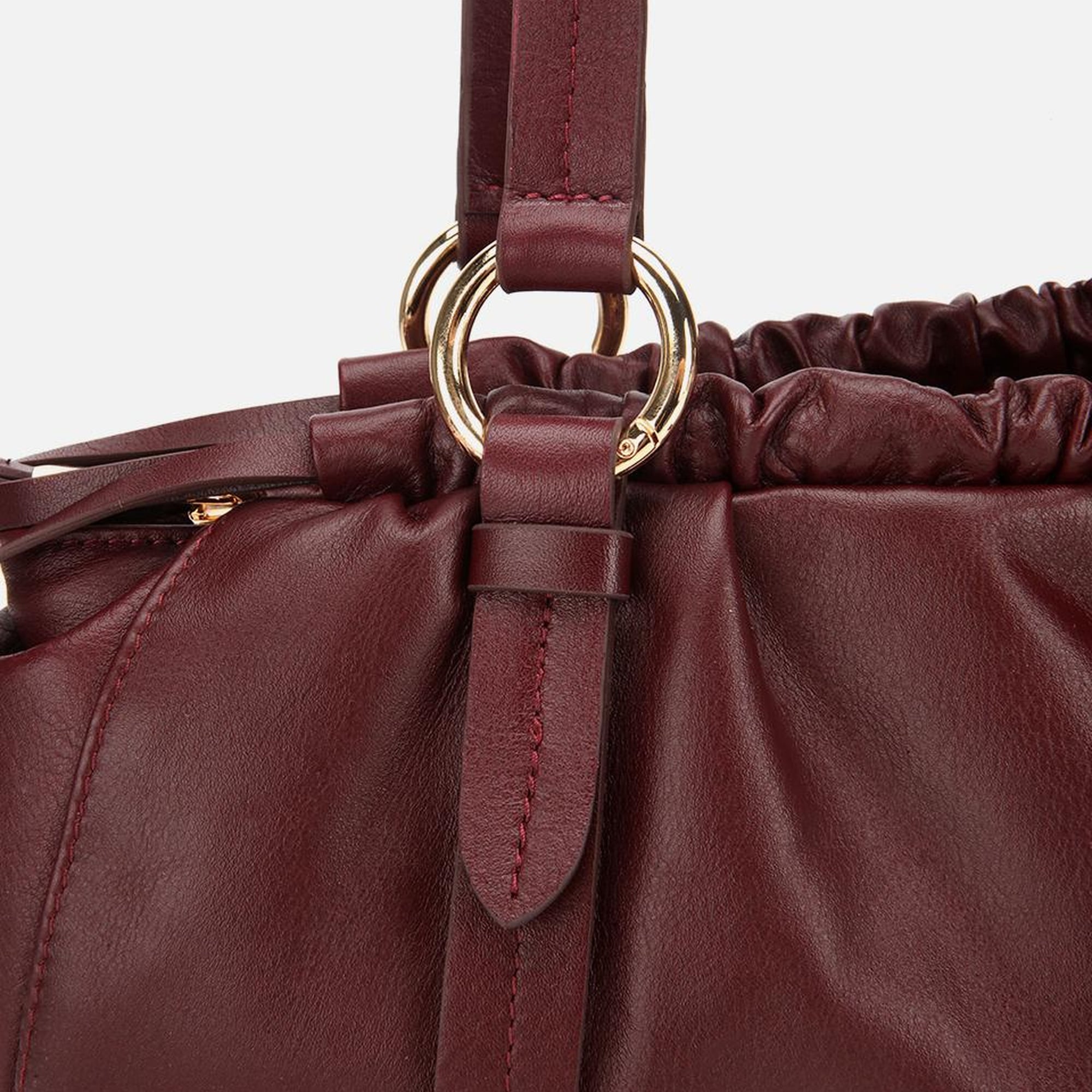 Kadın Deri Bordo Yumuşak Dokulu Bowling Omuz Çantası