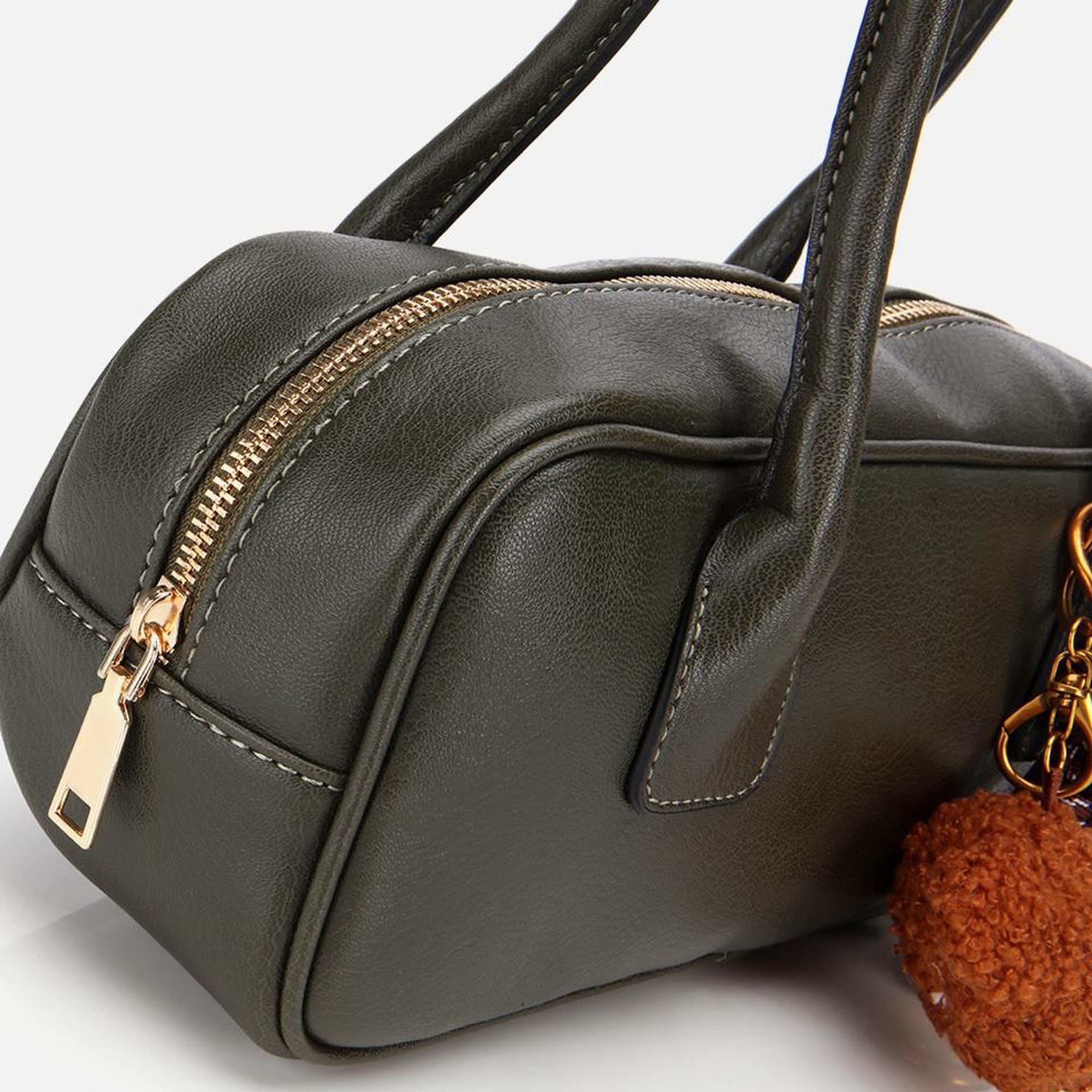 Kadın Haki Charm Detaylı Omuz Çantası