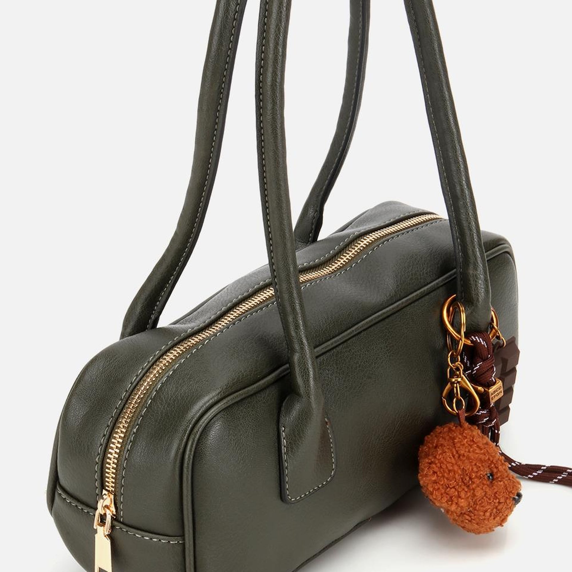 Kadın Haki Charm Detaylı Omuz Çantası