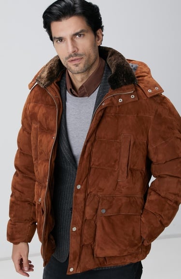  Network Erkek Tarçın Kapüşonlu Deri Kaban