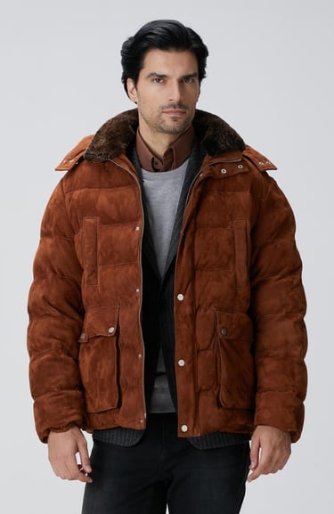  Network Erkek Tarçın Kapüşonlu Deri Kaban