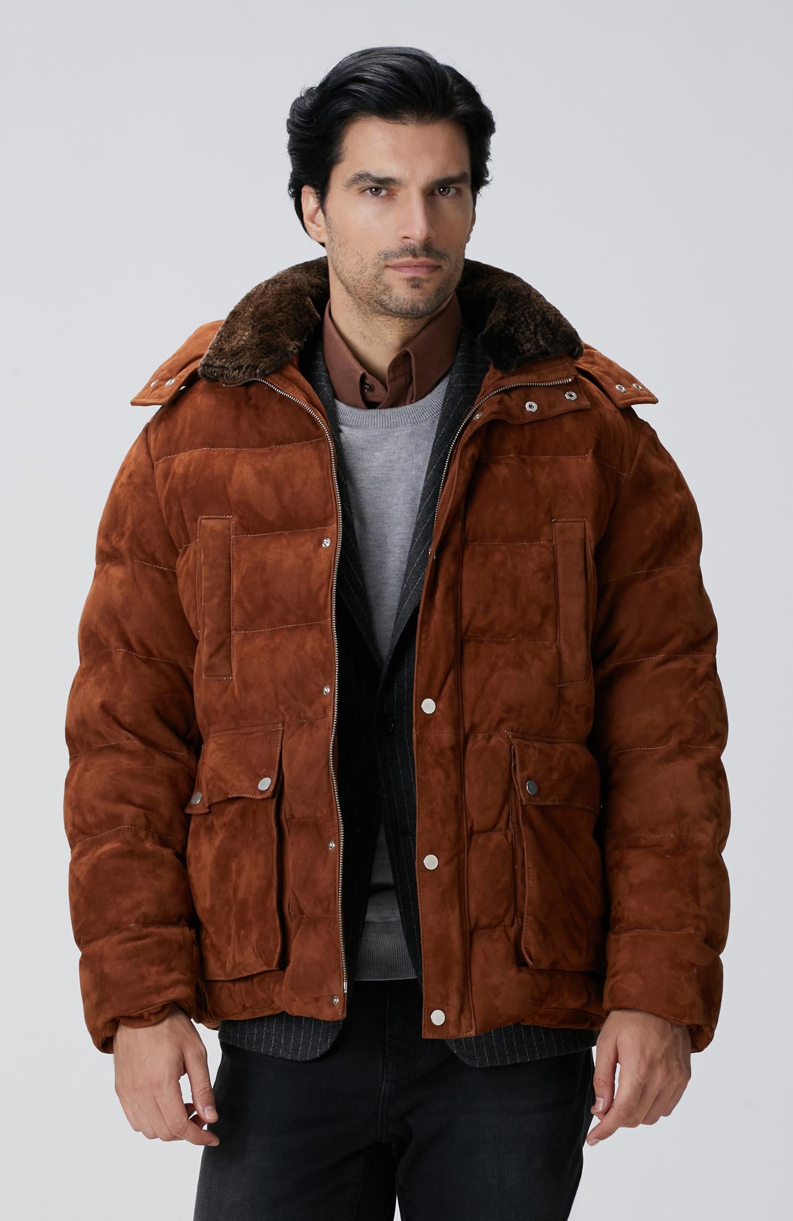  Network Erkek Tarçın Kapüşonlu Deri Kaban