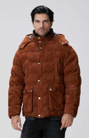  Network Erkek Tarçın Kapüşonlu Deri Kaban