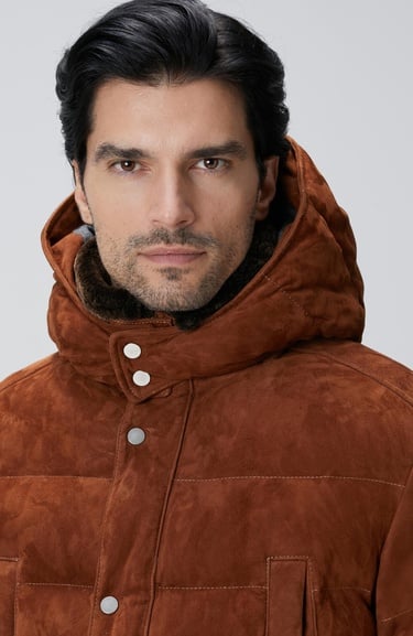  Network Erkek Tarçın Kapüşonlu Deri Kaban