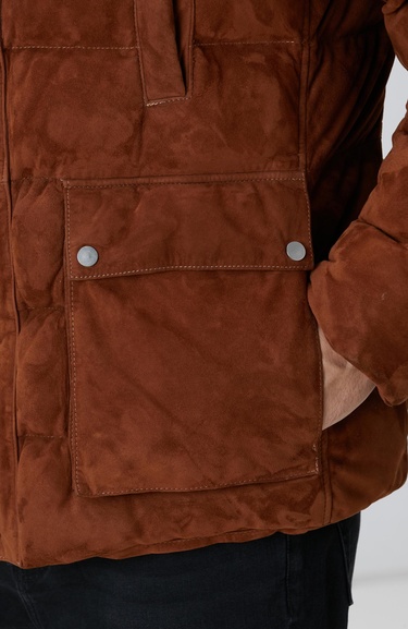  Network Erkek Tarçın Kapüşonlu Deri Kaban