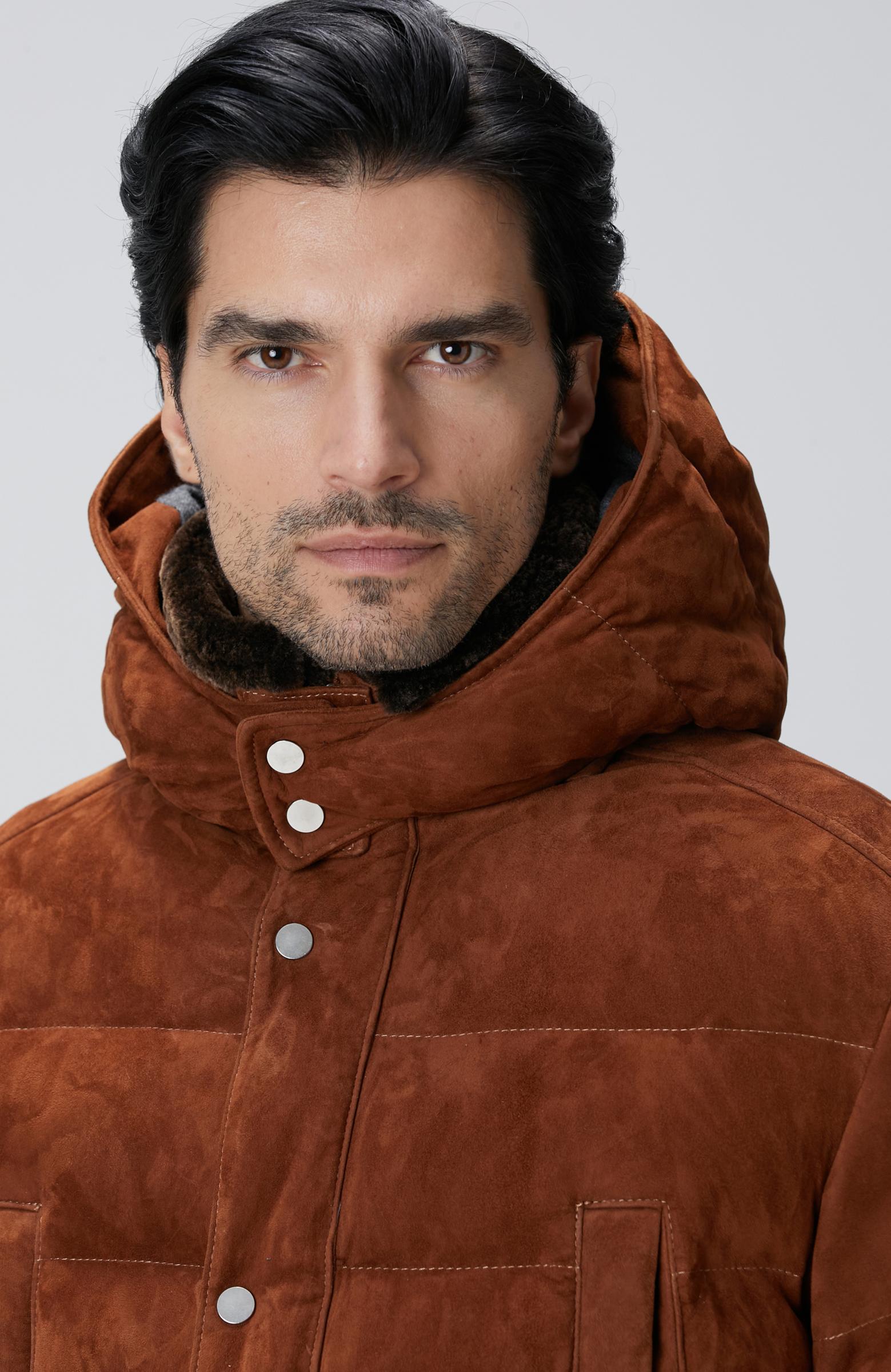  Network Erkek Tarçın Kapüşonlu Deri Kaban