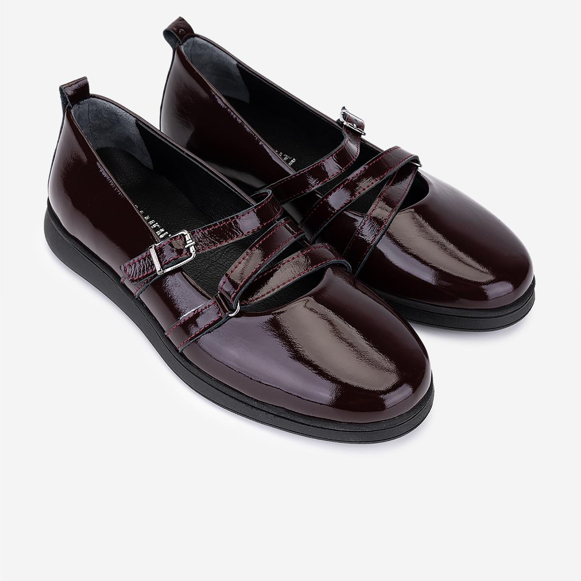 Valmenti Kadın Hakiki Deri Bordo Rugan Babet Ayakkabı