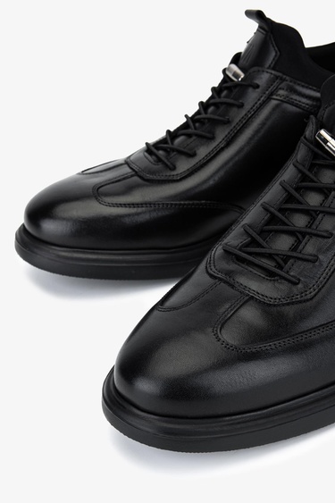  Valmenti Erkek Hakiki Deri Siyah Casual Ayakkabı