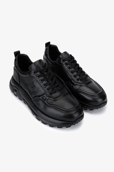  Valmenti Erkek Hakiki Deri Siyah Sneakers & Spor Ayakkabı