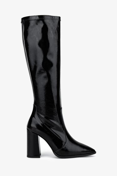  Valmenti Kadın Deri & Suni Siyah Rugan Topuklu Çizme