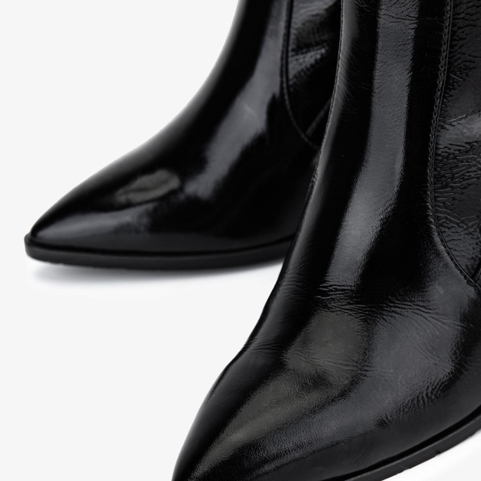 Valmenti Kadın Deri & Suni Siyah Rugan Topuklu Çizme