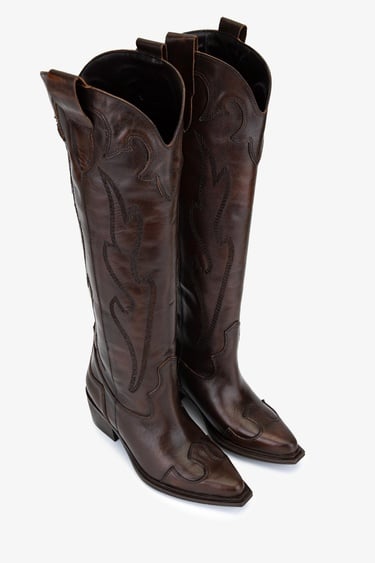  Valmenti Kadın Hakiki Deri Kahverengi Western Çizme