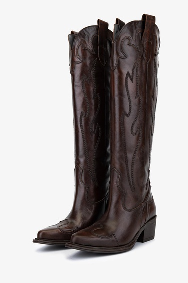  Valmenti Kadın Hakiki Deri Kahverengi Western Çizme