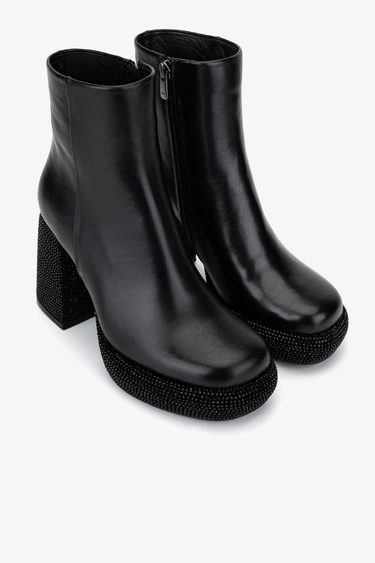  Valmenti Kadın Hakiki Deri Siyah Deri Topuklu Bot