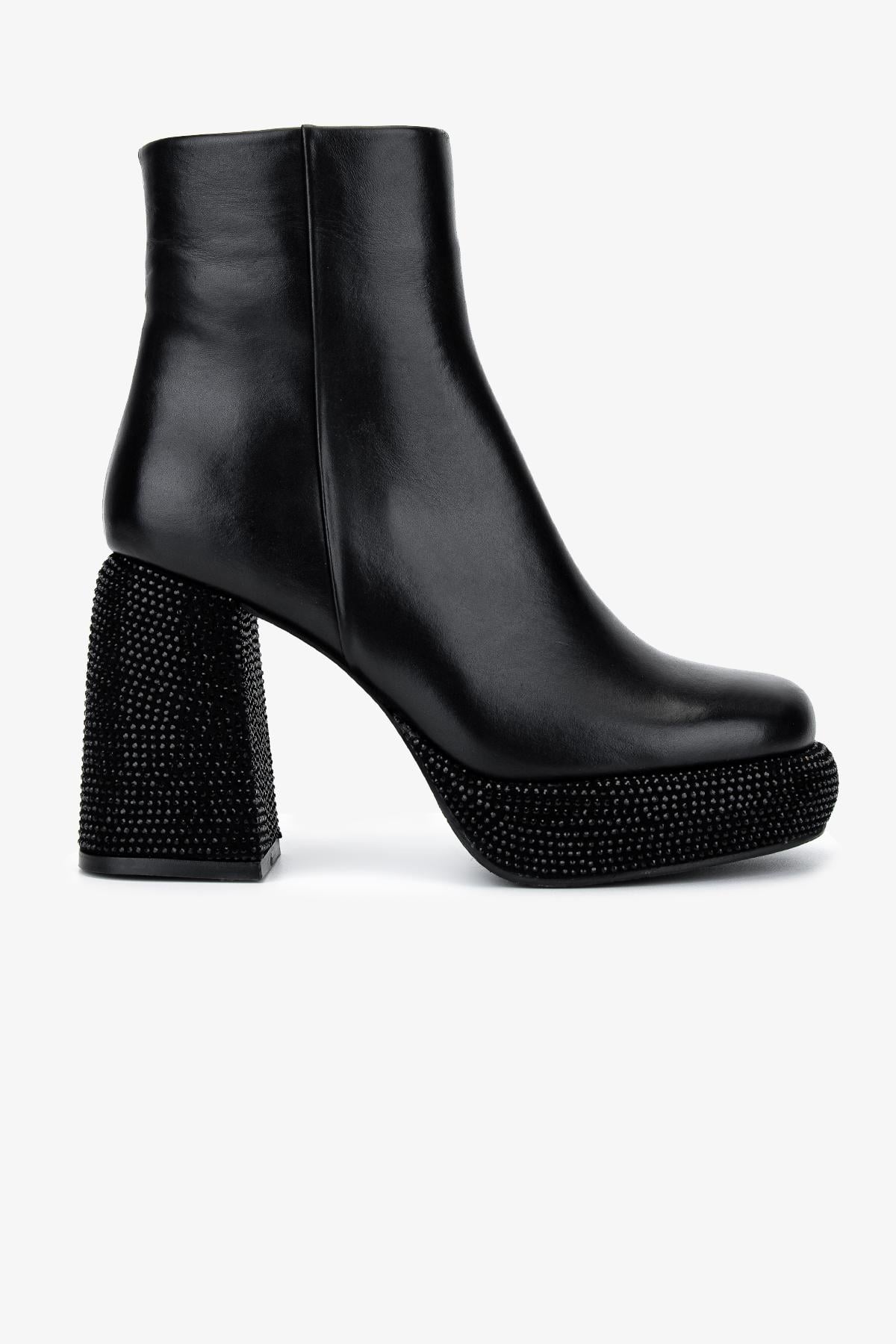  Valmenti Kadın Hakiki Deri Siyah Deri Topuklu Bot