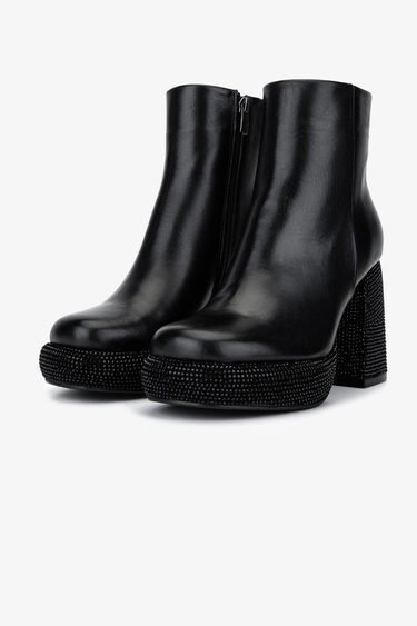 Valmenti Kadın Hakiki Deri Siyah Deri Topuklu Bot
