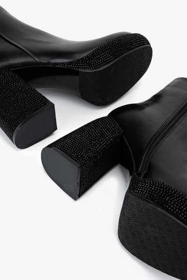  Valmenti Kadın Hakiki Deri Siyah Deri Topuklu Bot