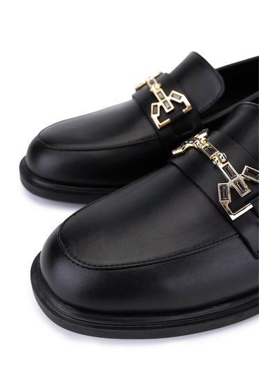  Tamer Tanca Kadın Hakiki Deri Siyah Deri Loafer Ayakkabı